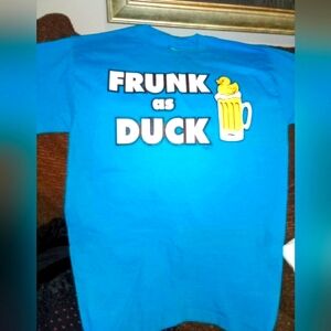 Vintage Mens Hanes Blue Short Sleeved Crew Neck Funny Graphic Tshirt